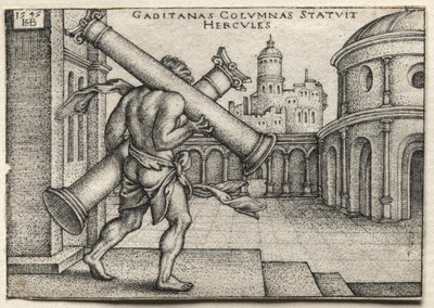 The Labours of Hercules: Hercules, der bærer Gades-søjlerne af Hans Sebald Beham