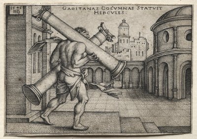 The Labors of Hercules: Hercules Carrying the Columns of Gades, 1545. af Hans Sebald Beham