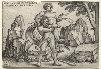 The Labors of Hercules: Hercules Crushing Antaeus af Hans Sebald Beham