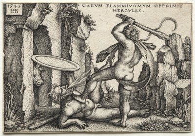 The Labors of Hercules: Hercules Killing the Giant Cacus, 1545. af Hans Sebald Beham