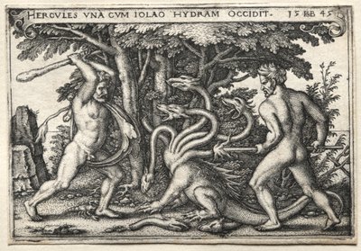 The Labors of Hercules: Hercules Killing the Lernean Hydra, 1545. af Hans Sebald Beham