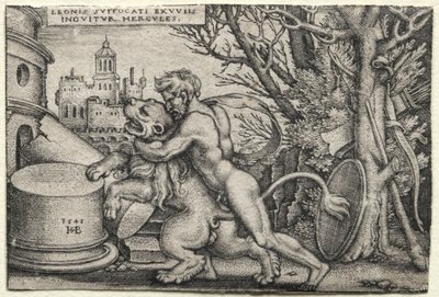 The Labours of Hercules: Hercules Strangling the Nemean Lion, 1548. af Hans Sebald Beham