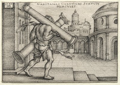 The Labors of Hercules: Hercules and the Columns of Gades, 1545. af Hans Sebald Beham