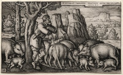 Den fortabte søn: pleje svin. af Hans Sebald Beham