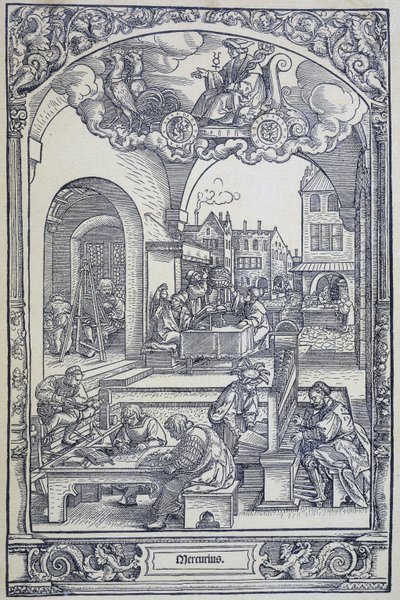 Planeten Merkur og kunstnere, lærde og teknikere, c1535 (gravering) af Hans Sebald Beham