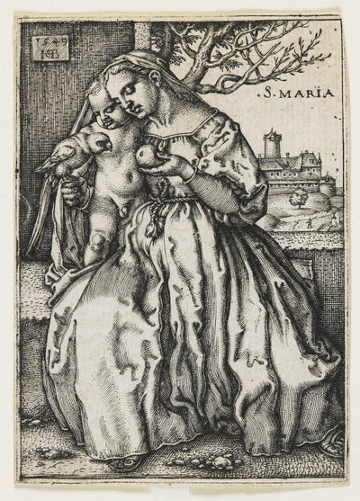 Jomfru og barn med en papegøje, 1549 af Hans Sebald Beham