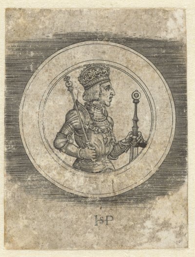 Forside af medalje med portræt af kong Ferdinand I af Ungarn og Bøhmen, halvlang af Hans Sebald Beham