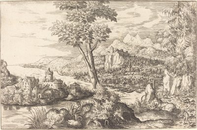 Landskab med tre mænd, ca. 15581559. af Hans Sebald Lautensack