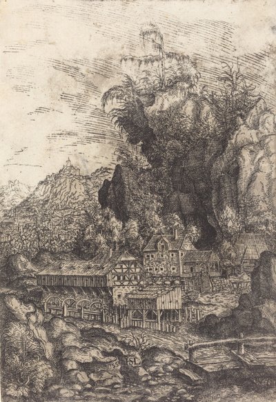 Landskab med en vandmølle, 1553. af Hans Sebald Lautensack