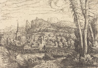 Udsigt over en by nær en flod, 1553. af Hans Sebald Lautensack