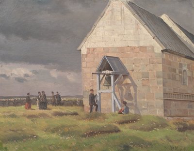 A Storm Brewing behind Nørre Vium Church, Jutland af Hans Smidth