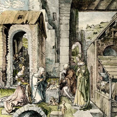 Tilbedelse af Jesusbarnet med St. Catherine og Barbara af Hans Suess Kulmbach