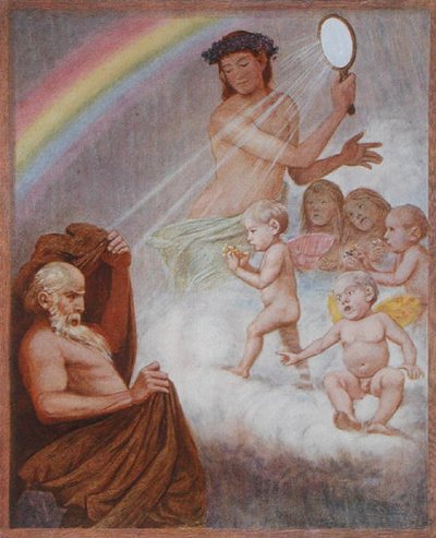 April, illustration fra "Festkalender" udgivet i Leipzig ca. 1910 (farvelitografi) af Hans Thoma