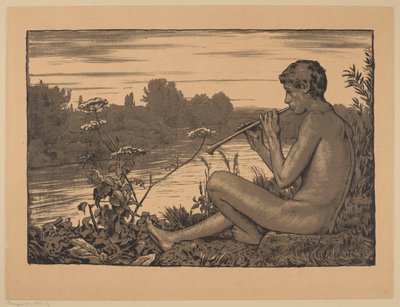 En faun, der spiller på fløjte af Hans Thoma