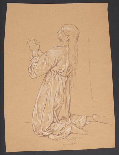 Kniende Maria Magdalena, verso: Konturwiederholung derselben Komposition af Hans Thoma