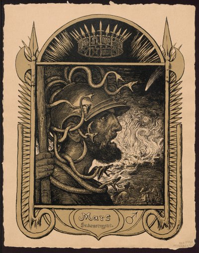 "Mars Jahrersregent". Mars som årets hersker. Tegninger til »Den evige billedkalender«, del II (Immerwährender Bilderkalender) af Hans Thoma