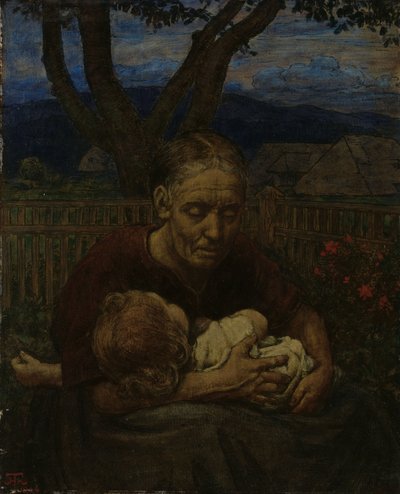 Mor og barn i en have af Hans Thoma