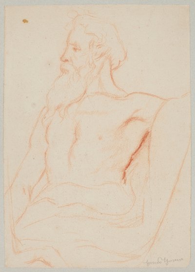 Halvnøgen gammel mand med skæg af Hans Thoma