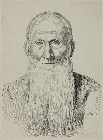 Buste af en gammel mand med langt skæg af Hans Thoma
