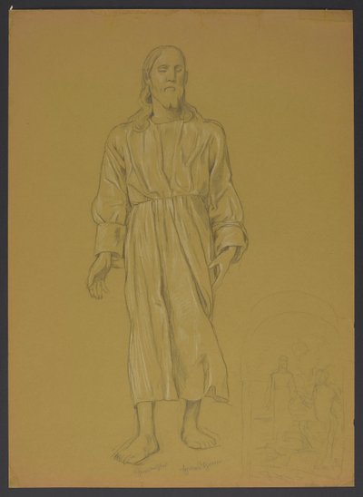 Studie der Gestalt Christi, daneben, unten, Skizze zum Gemälde "Taufe Christi" af Hans Thoma