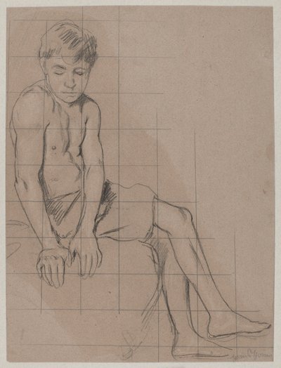 Studie af en siddende dreng af Hans Thoma