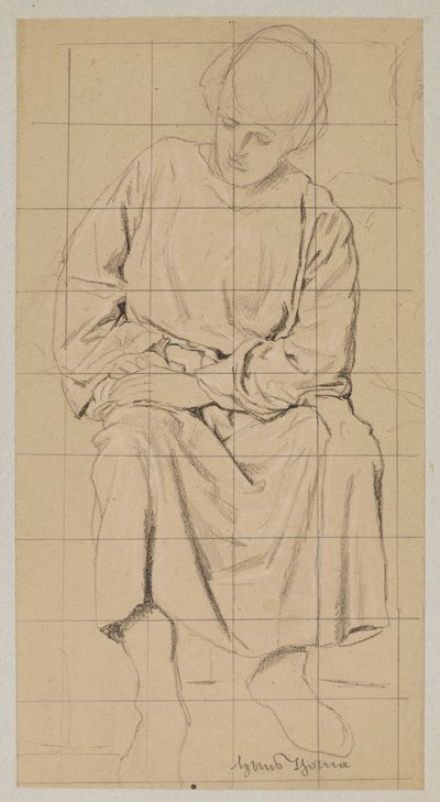 Studie af en siddende figur i en lang kappe af Hans Thoma