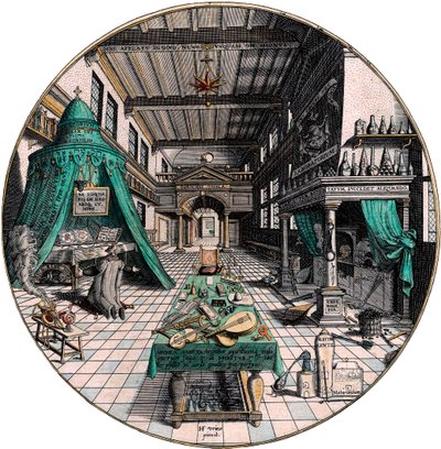 Alkymistens laboratorium, 1595. af Hans Vredeman de Vries