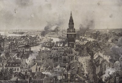 Bombardementet af Dunkerque (litho) af Hans W. (after) Schmidt