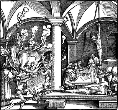 Tortur. Illustration fra bogen Phisicke Against Fortune af Petrarch, 1532 af Hans Weiditz the Younger