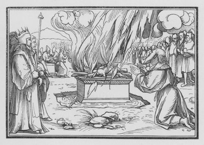 Elias beder, bliver besvaret af ild fra himlen, 1 Kongebog XVIII, 38 af Hans after Holbein the Younger