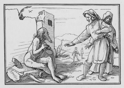 Elifaz irettesætter Job for at retfærdiggøre sig selv, Job XV, 1, 2 af Hans after Holbein the Younger