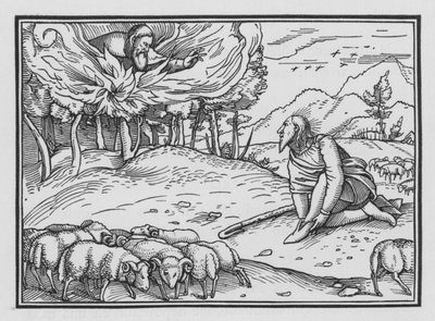 Gud viser sig for Moses i en brændende busk, Exodus III, 5 af Hans after Holbein the Younger
