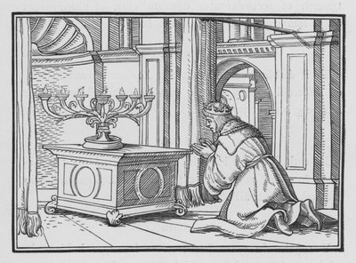 Salomons højtidelige offer i Gibeon, 2. Krønikebog I, 6 af Hans after Holbein the Younger