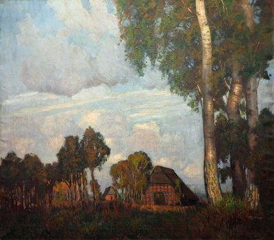 Aftenlys med små hytter af Hans am Ende