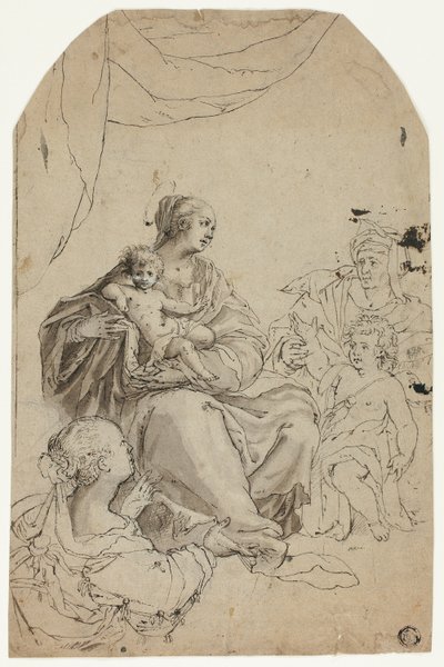 Madonna med barn og helgenerne Elizabeth, Johannes og Anne af Hans von Aachen