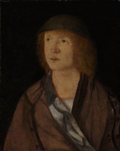 Portræt af en ung mand, omvendt pige laver en krans, ca. 1508. af Hans von Kulmbach