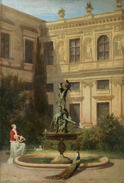Tysk: Der Grottenhof in der Münchner Residenz Gårdhave med grotten i Münchens kongelige residens af Hans von Marées
