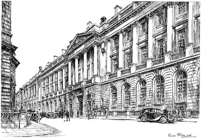 Det ydre af RAC Clubhouse i Pall Mall, London, 1946. af Hanslip Fletcher