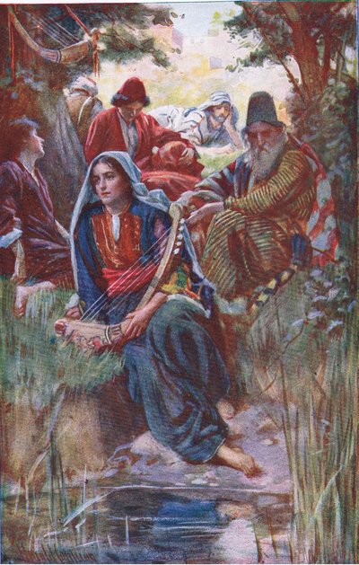 Ved Babylons floder, illustration fra Pictures That Teach The Crown Series, 1920 af Harold Copping