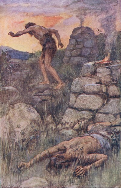 Kain og Abel, illustration fra Pictures That Teach The Crown Series, 1920 af Harold Copping