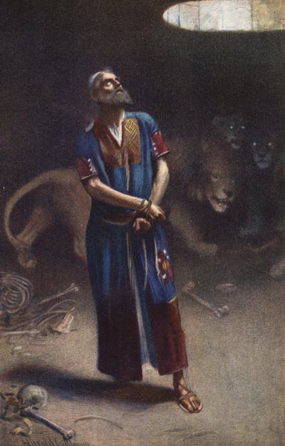 Daniel i løvens hule (farvelitografi) af Harold Copping