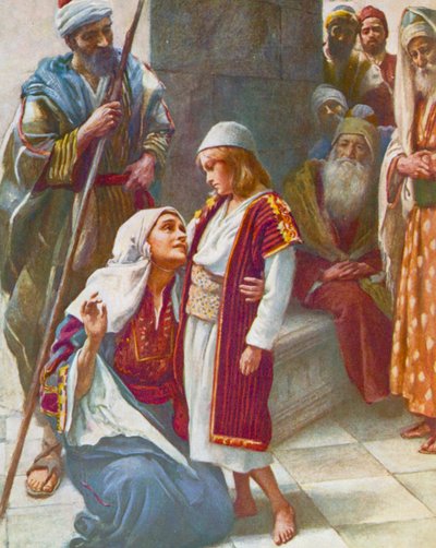 "Vidste du det ikke" Lukas, 2, 49 (farvelitografi) af Harold Copping