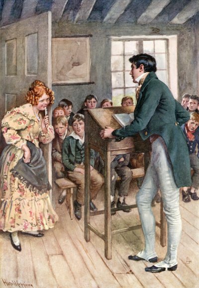 Fanny Squeers og Nicholas Nickleby (farve litho) af Harold Copping