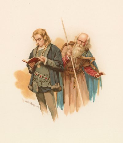 Hamlet læser, med Polonius bagved af Harold Copping