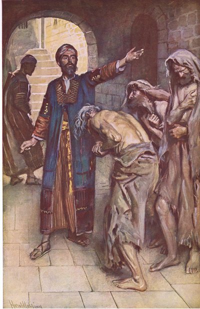 Isaiah and the messengers, illustration fra Pictures That Teach The Crown Series, 1920 af Harold Copping