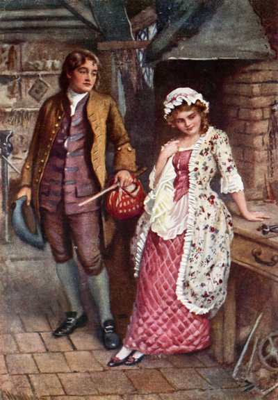 Joe Willet og Dolly Varden (farve litho) af Harold Copping
