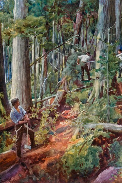 Tømmerarbejde i British Columbia af Harold Copping