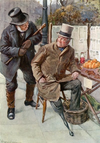 Mr. Boffin og Silas Wegg (farve litho) af Harold Copping