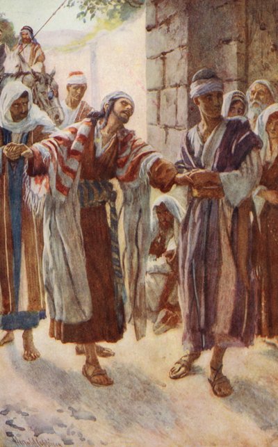 Det Nye Testamente: "Hvorfor forfølger du mig" (farvelitografi) af Harold Copping