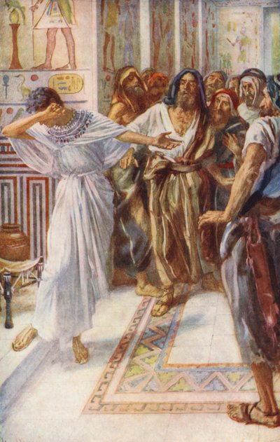 Det Gamle Testamente: Joseph Made Known to his Brethren (farvelitografi) af Harold Copping